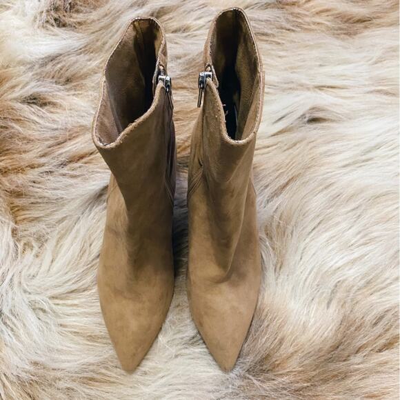 ZAC Zac Posen Tan Suede Nathan Camel Suede Ruched Pointed Toe Ankle Boot Size 6 - Picture 3 of 7